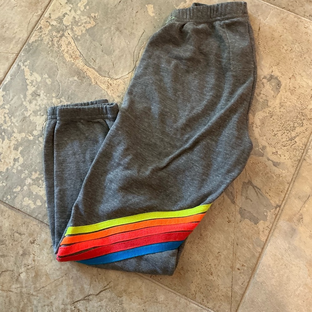 Aviator Nation 5 Stripe Sweatpants Heather Gray and Neon Stripes